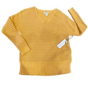 Rachel Zoe Oversized Sweater Mustard Gold V Neck Size Small New
